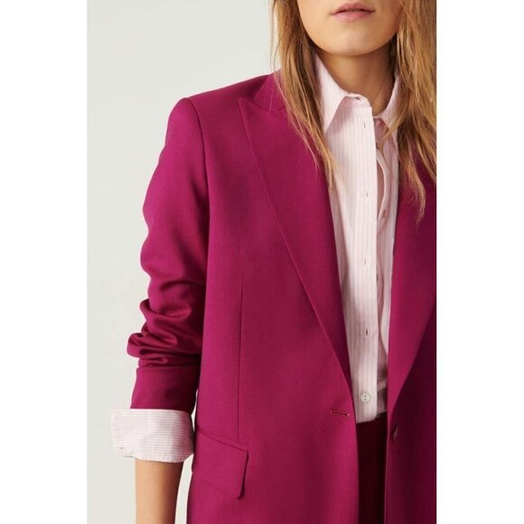 Ba&sh Womens Isha Suit Jacket Sz 0 XS Rose Fuchsia Pink Wool Boyfriend Blazer - Picture 5 of 10